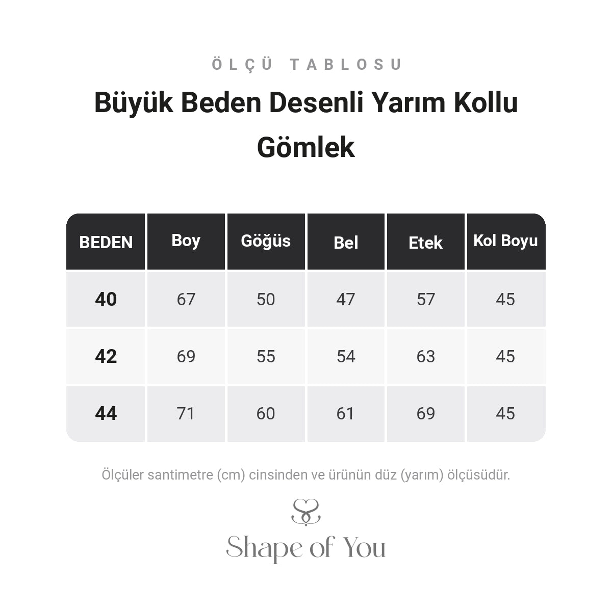Büyük Beden Desenli Yarım Kollu Gömlek