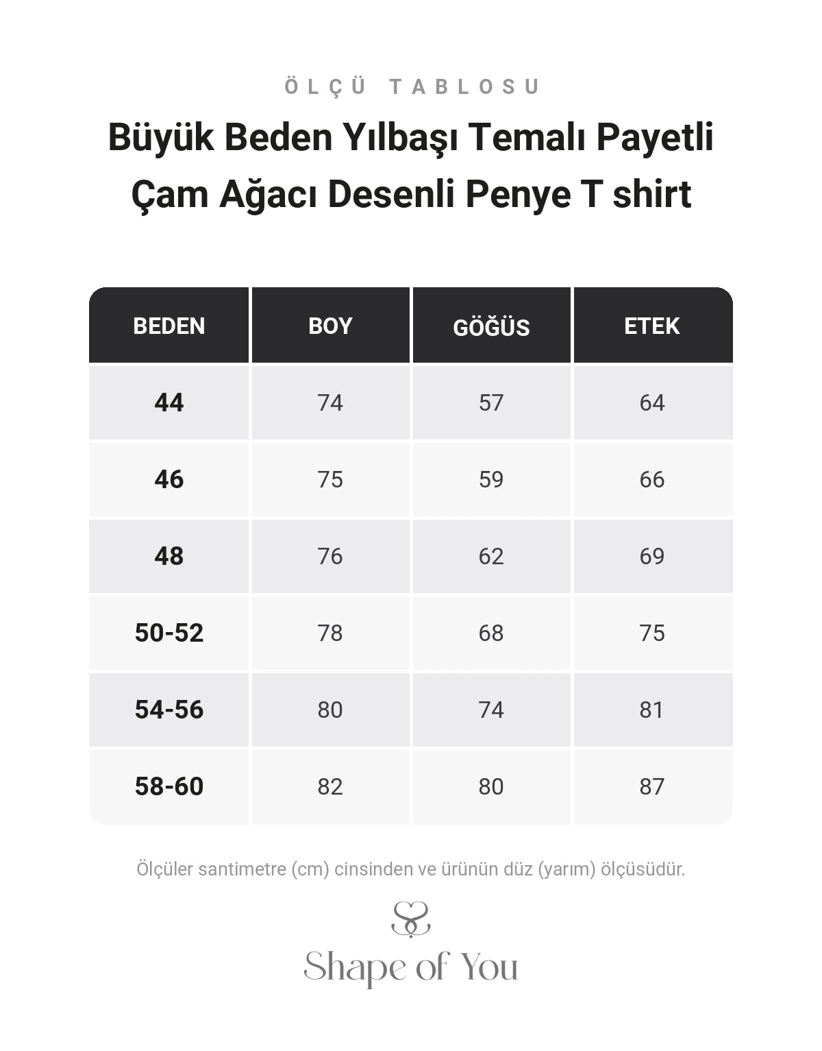 Büyük Beden Yılbaşı Temalı Payetli Çam Ağacı Desenli Penye T shirt