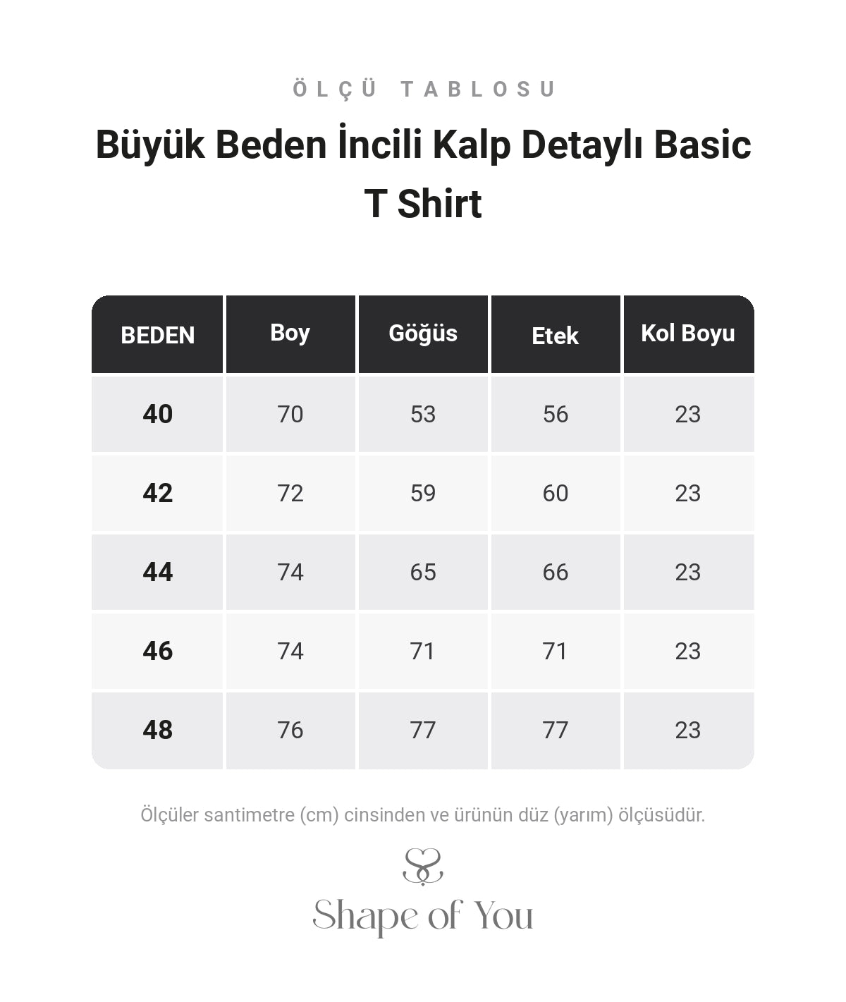 Büyük Beden İncili Kalp Detaylı Basic T Shirt