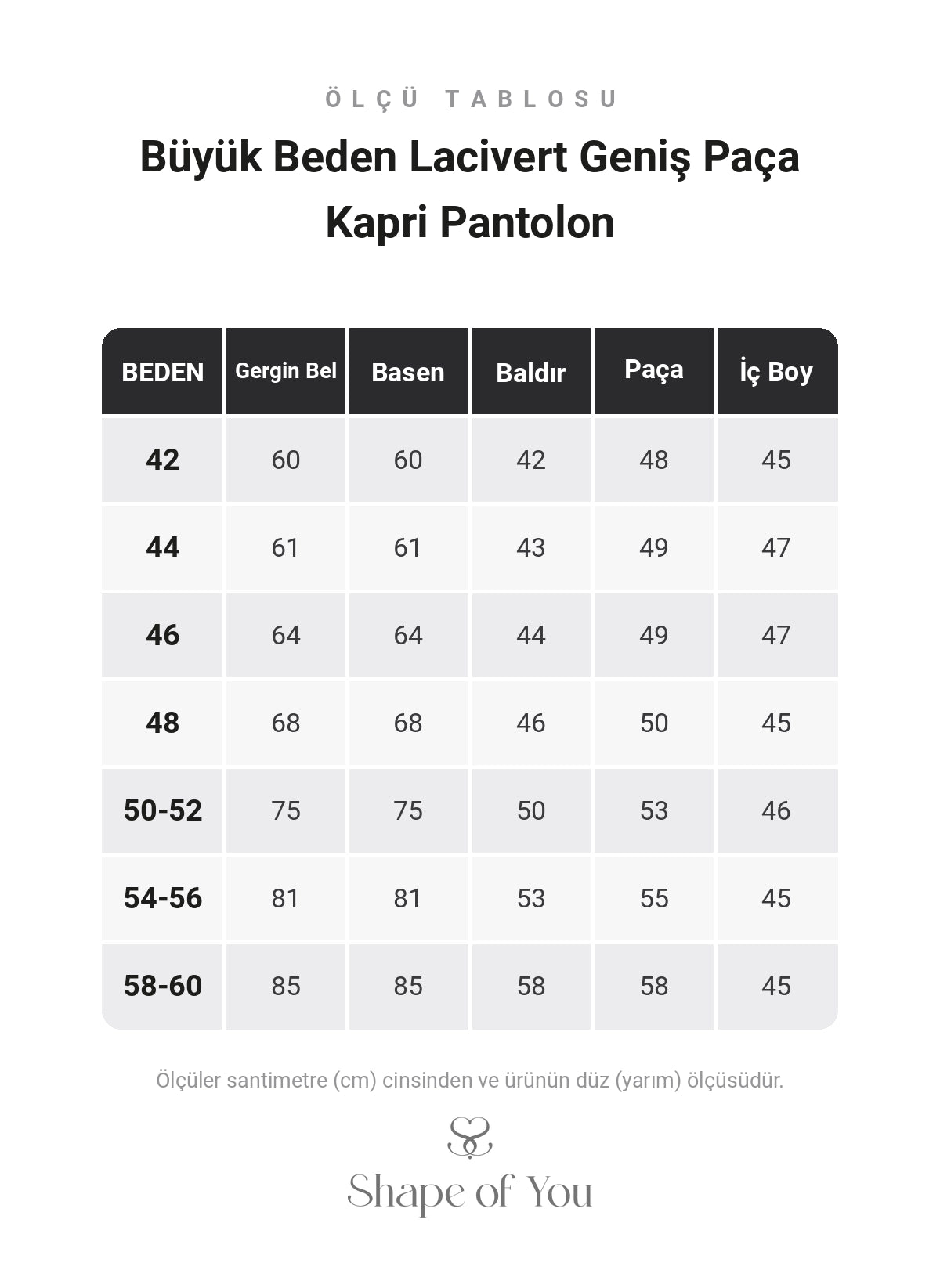 Büyük Beden Lacivert Geniş Paça Kapri Pantolon