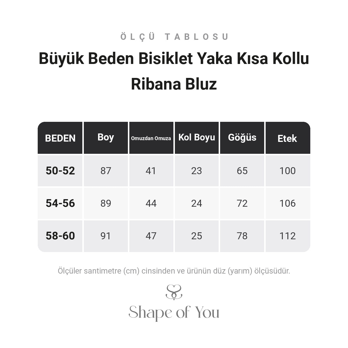 Büyük Beden Bisiklet Yaka Kısa Kollu Ribana Bluz