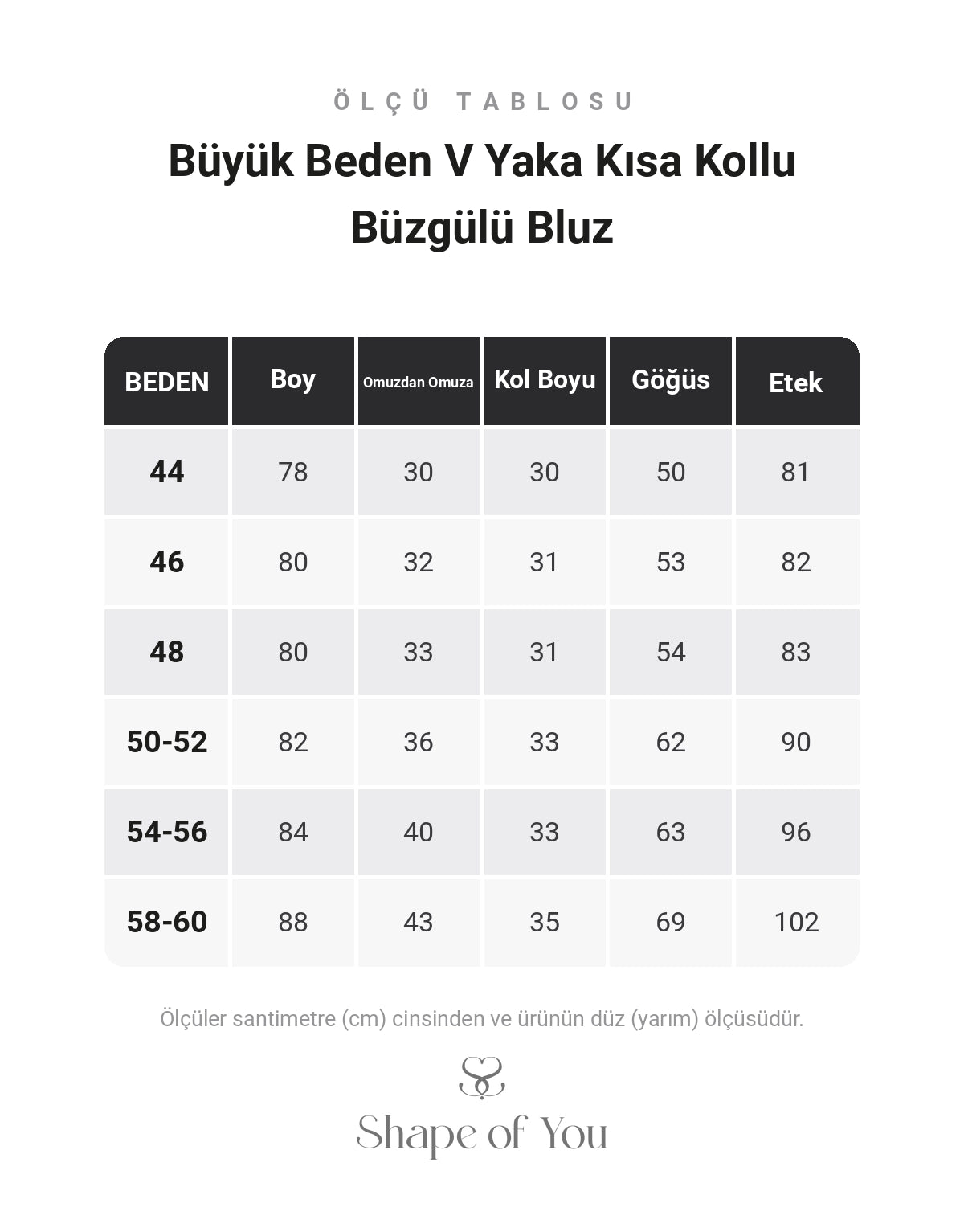 Büyük Beden V Yaka Kısa Kollu Büzgülü Bluz
