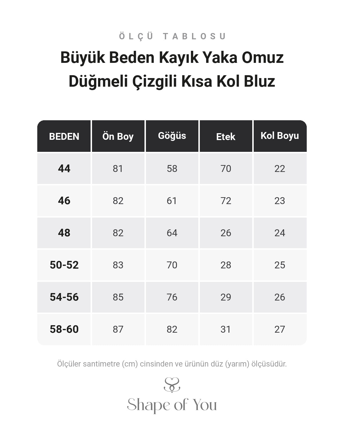 Büyük Beden Kayık Yaka Omuz Düğmeli Çizgili Kısa Kol Bluz
